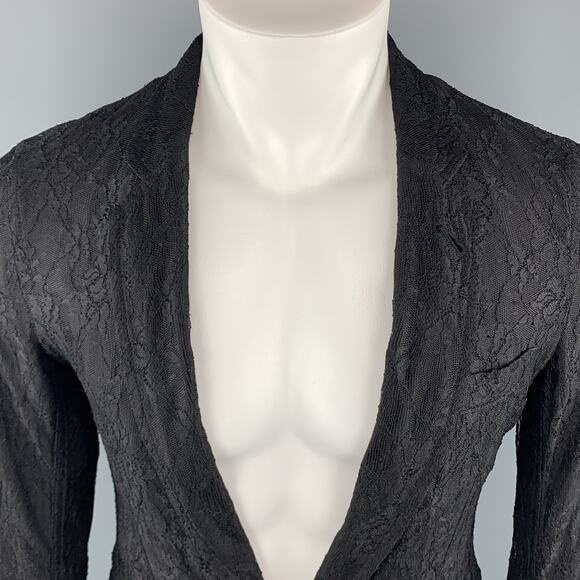 COMME des GARCONS HOMME PLUS S Black Lace Polyester Rayon Notch Lapel Jacket - Picture 2 of 9